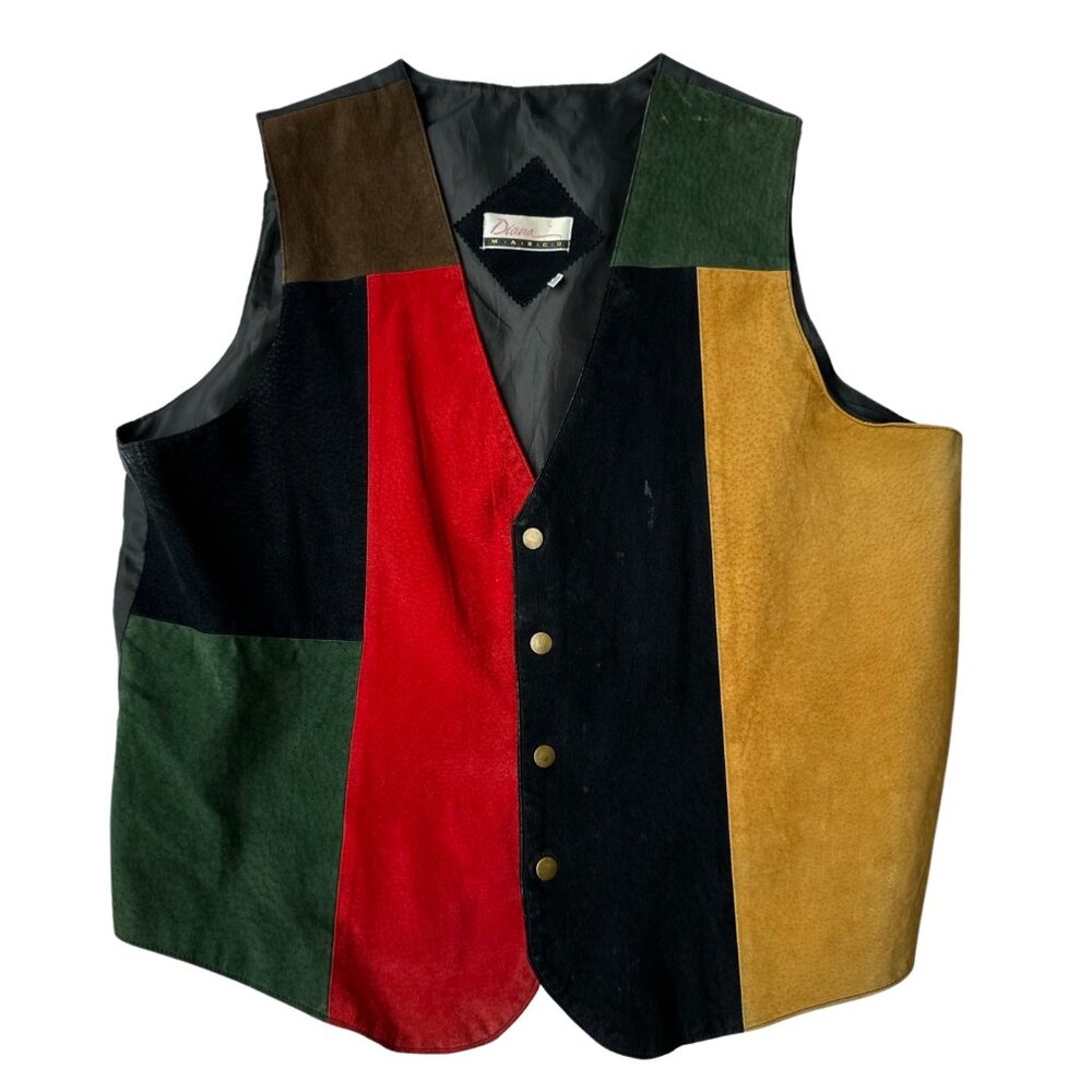 Diana Marco vintage suede vest 90s colorblock